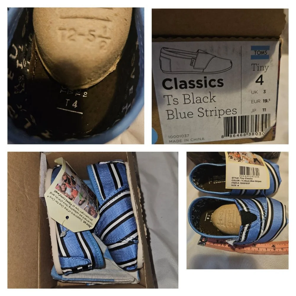 Toms Classics Canvas Slip On baby shoes Size 4 Blue Stripes New